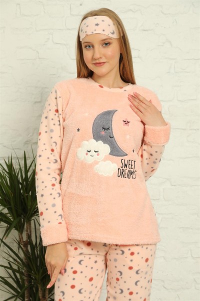 Moda Çizgi Welsoft Polar Kadın Manşetli Pijama Takımı 8436 - Thumbnail