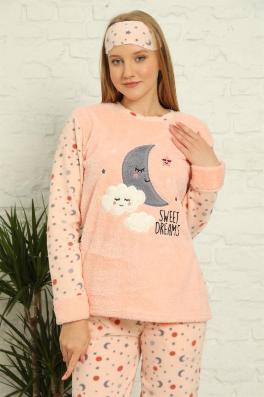 Moda Çizgi Welsoft Polar Kadın Manşetli Pijama Takımı 8436 - 1