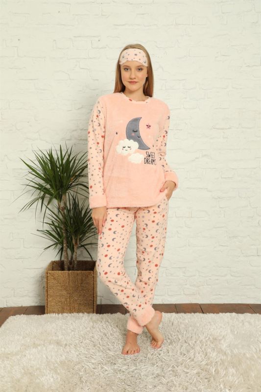 Moda Çizgi Welsoft Polar Kadın Manşetli Pijama Takımı 8436 - 2