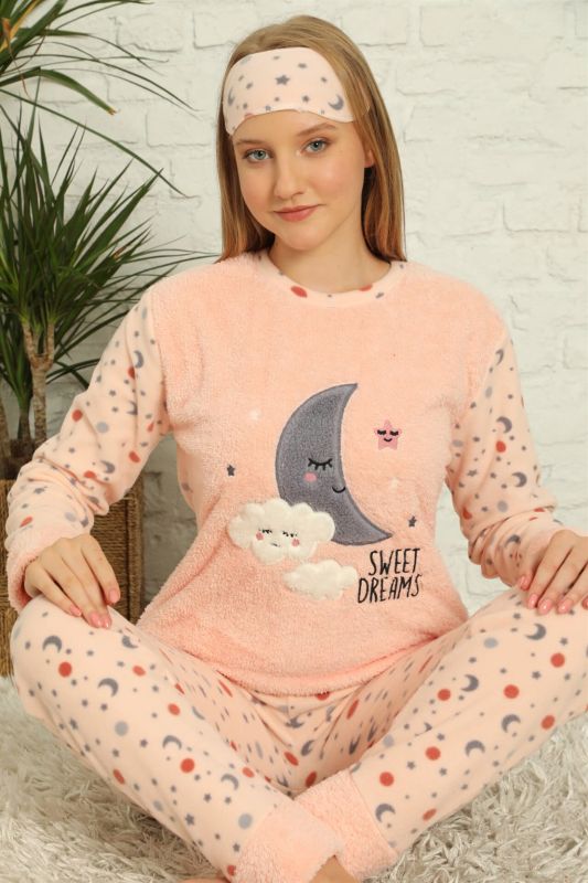 Moda Çizgi Welsoft Polar Kadın Manşetli Pijama Takımı 8436 - 3