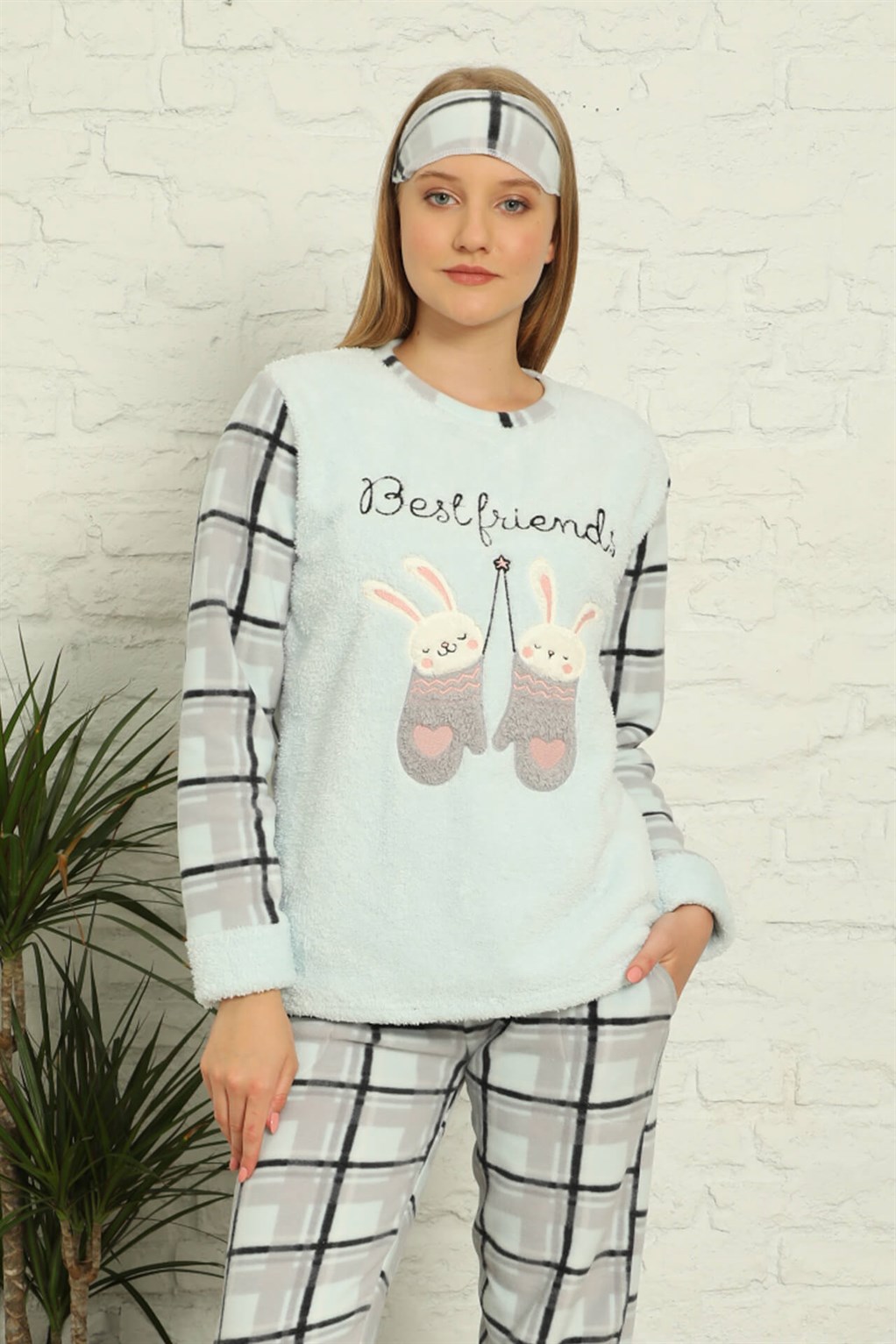 Moda Çizgi Welsoft Polar Kadın Manşetli Pijama Takımı 8437