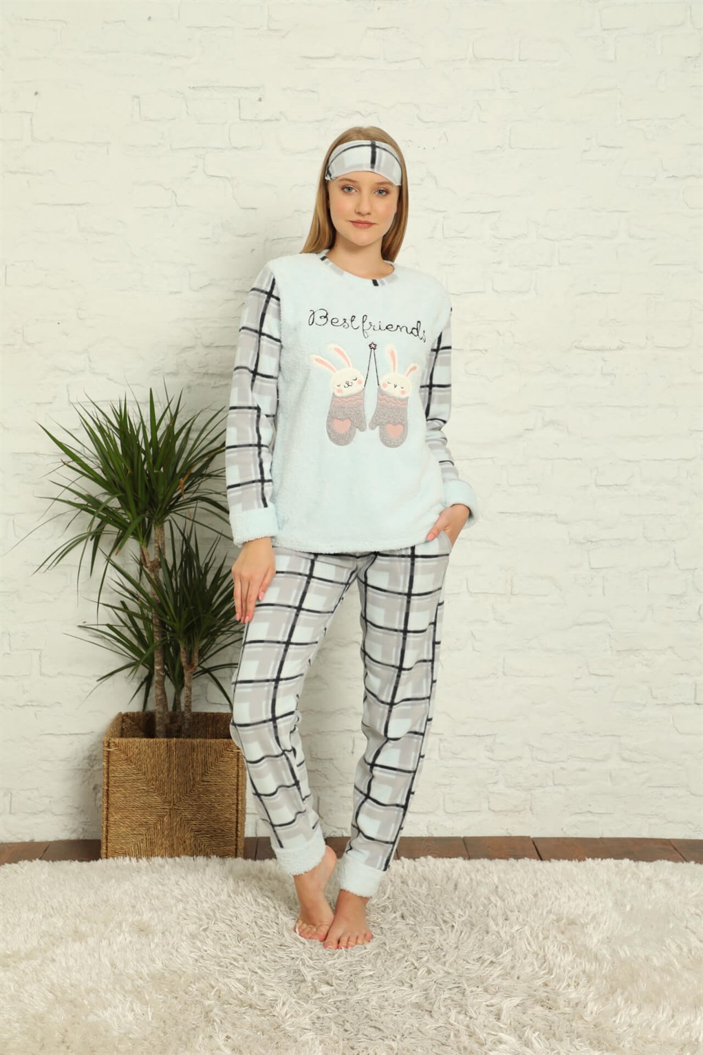 Moda Çizgi Welsoft Polar Kadın Manşetli Pijama Takımı 8437