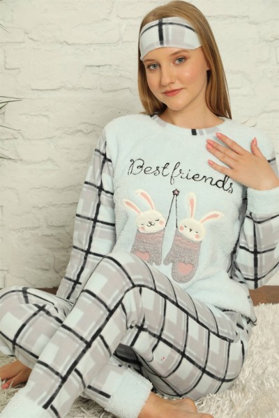 Moda Çizgi Welsoft Polar Kadın Manşetli Pijama Takımı 8437 - Thumbnail