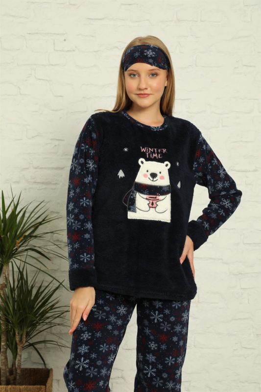 Moda Çizgi Polar Kadın Pijama Takımı - 1