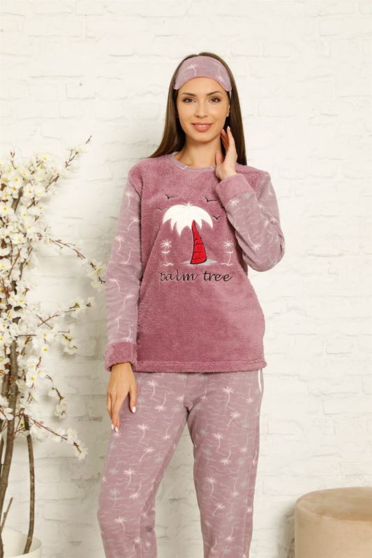 Moda Çizgi Welsoft Polar Kadın Manşetli Pijama Takımı 8442 - 1
