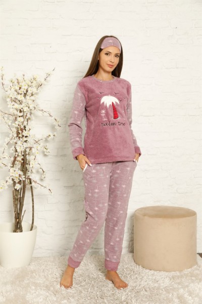 Moda Çizgi Welsoft Polar Kadın Manşetli Pijama Takımı 8442 - Thumbnail