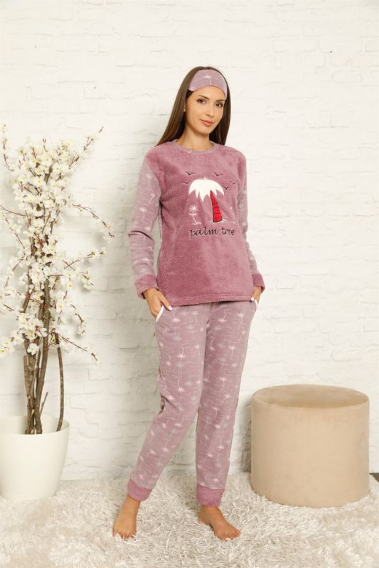 Moda Çizgi Welsoft Polar Kadın Manşetli Pijama Takımı 8442 - 2
