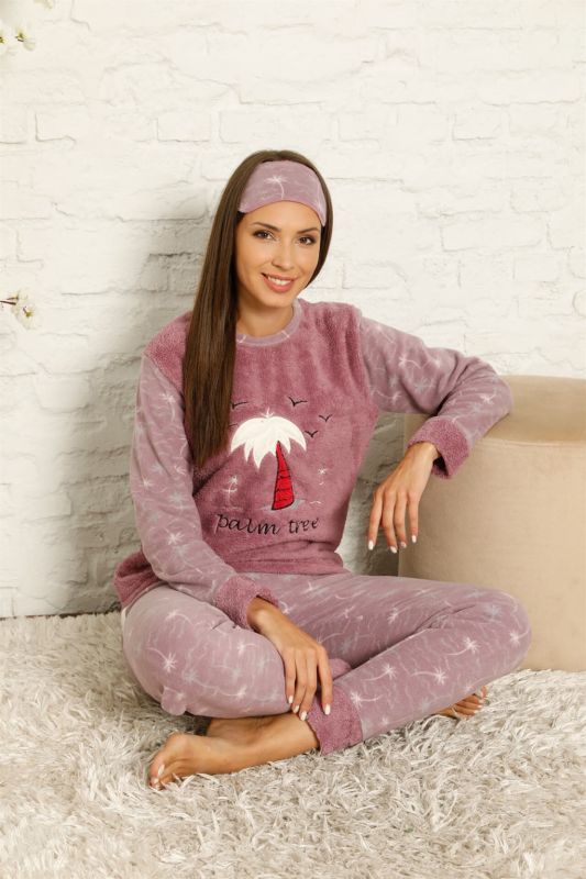 Moda Çizgi Welsoft Polar Kadın Manşetli Pijama Takımı 8442 - 3