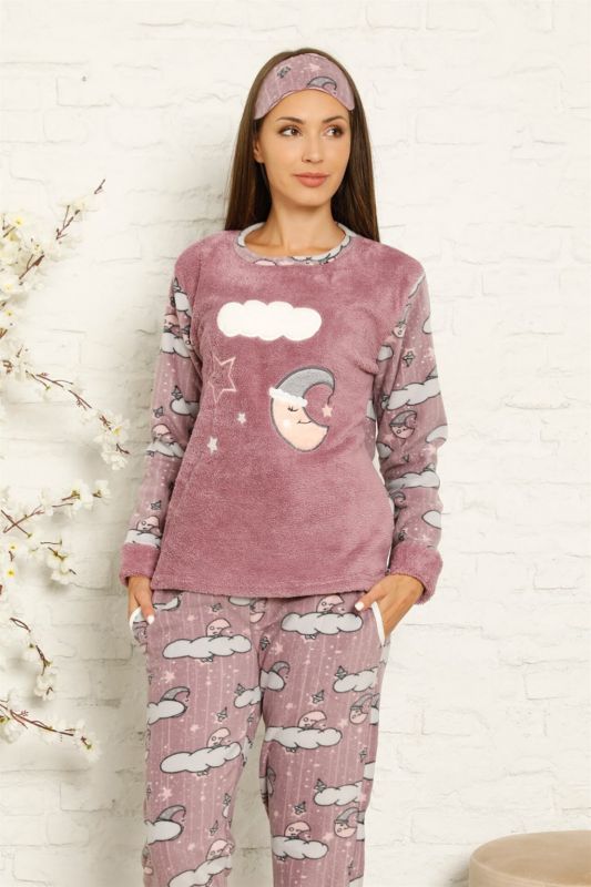 Moda Çizgi Polar Kadın Pijama Takımı - 1