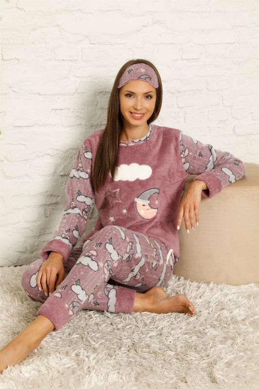 Moda Çizgi Polar Kadın Pijama Takımı - 3