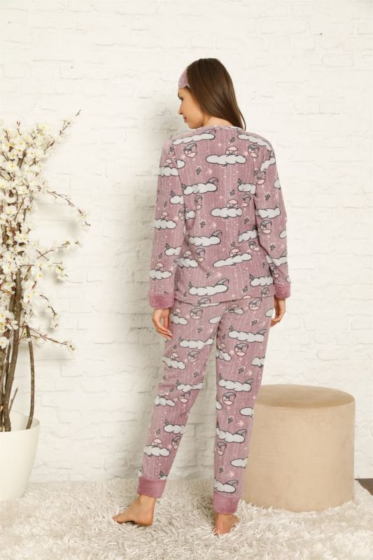 Moda Çizgi Polar Kadın Pijama Takımı - 4