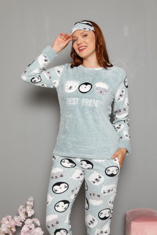 Moda Çizgi Welsoft Polar Kadın Manşetli Pijama Takımı 8448 - 1
