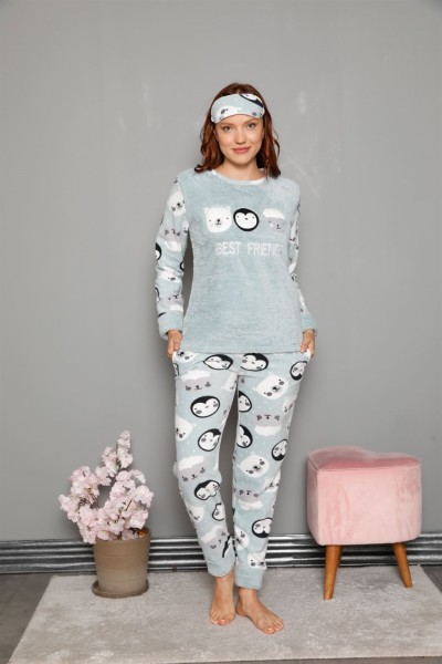 Moda Çizgi Welsoft Polar Kadın Manşetli Pijama Takımı 8448 - Thumbnail