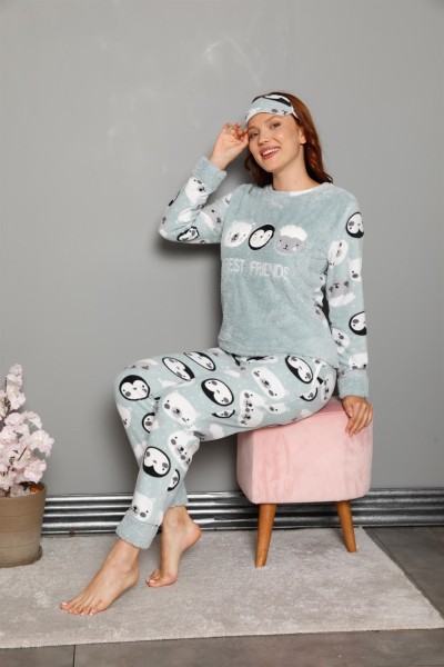 Moda Çizgi Welsoft Polar Kadın Manşetli Pijama Takımı 8448 - Thumbnail