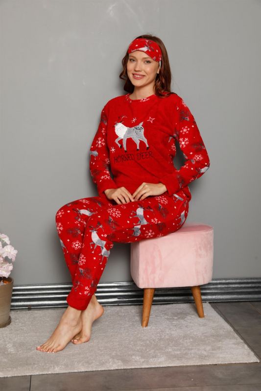 Moda Çizgi Polar Kadın Pijama Takımı - 3