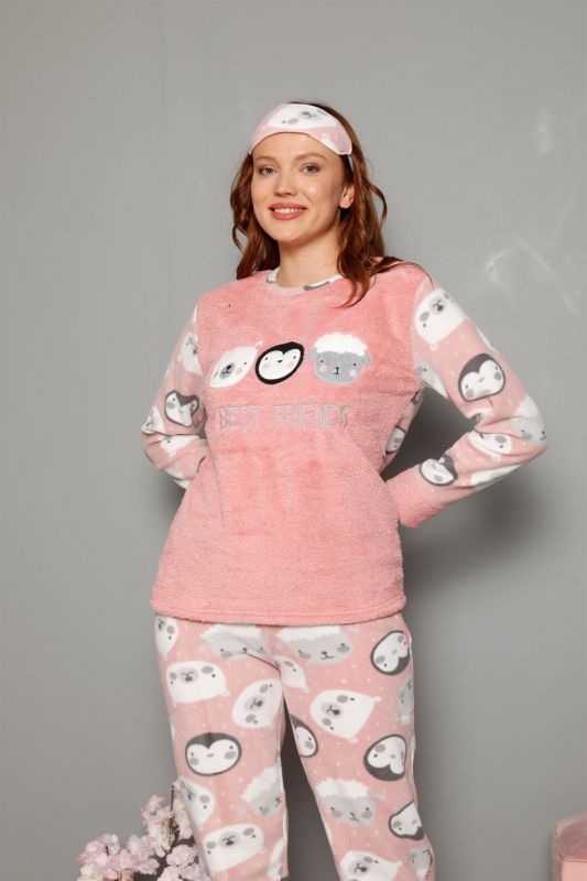 Moda Çizgi Polar Kadın Pijama Takımı - 1