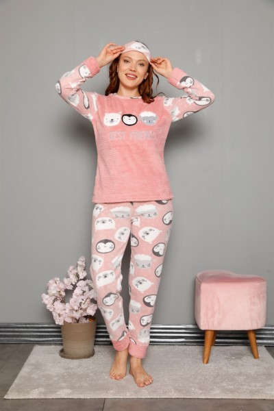 Moda Çizgi Welsoft Polar Kadın Manşetli Pijama Takımı 8451 - Thumbnail