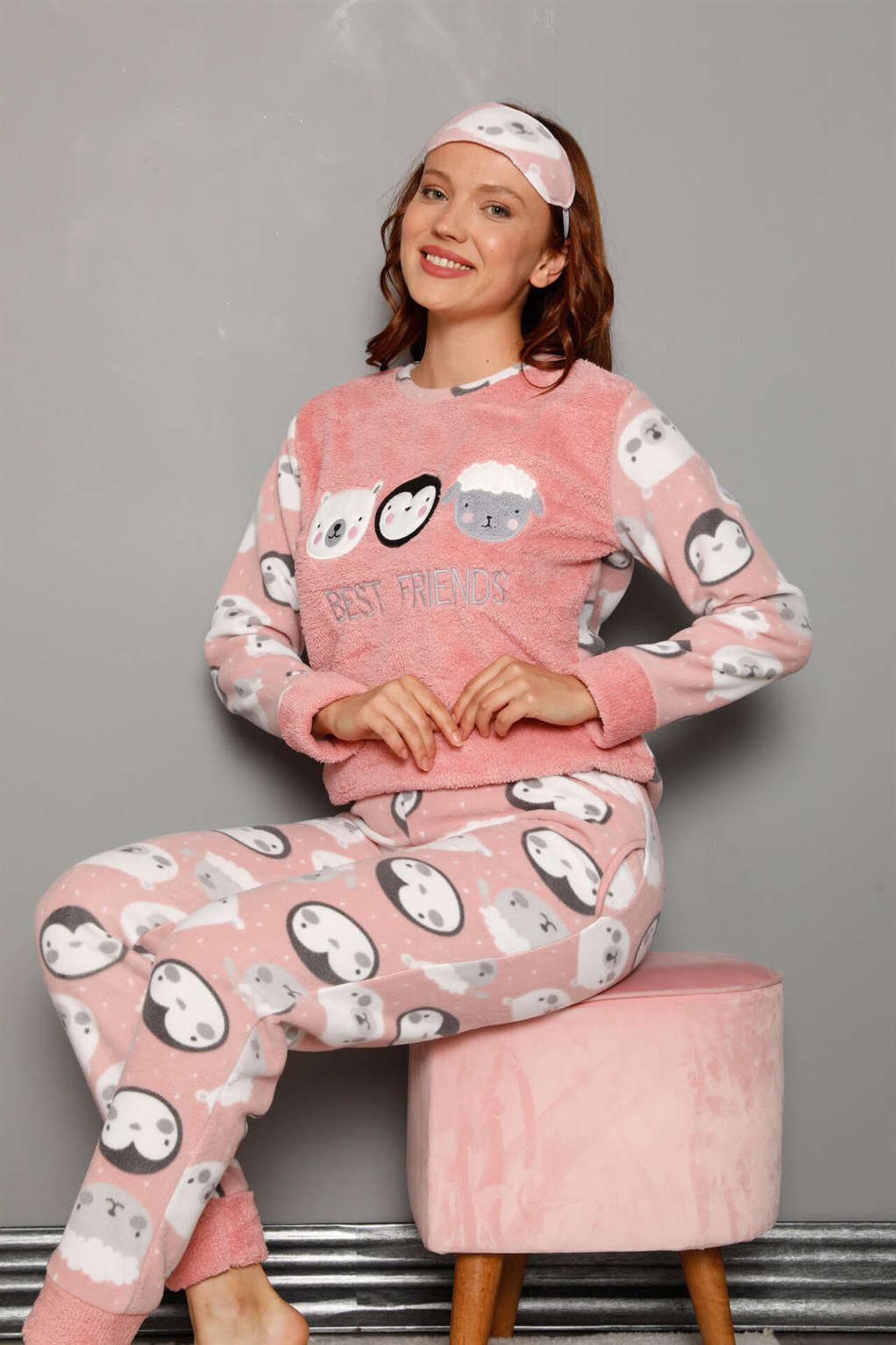 Moda Çizgi Welsoft Polar Kadın Manşetli Pijama Takımı 8451