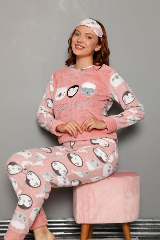 Moda Çizgi Polar Kadın Pijama Takımı - 3