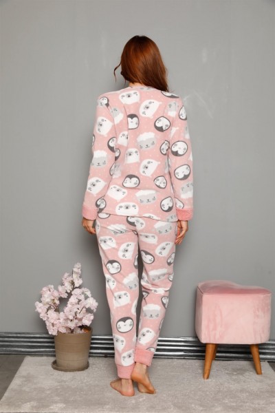 Moda Çizgi Welsoft Polar Kadın Manşetli Pijama Takımı 8451 - Thumbnail
