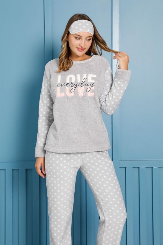 Moda Çizgi Polar Kadın Pijama Takımı - 3