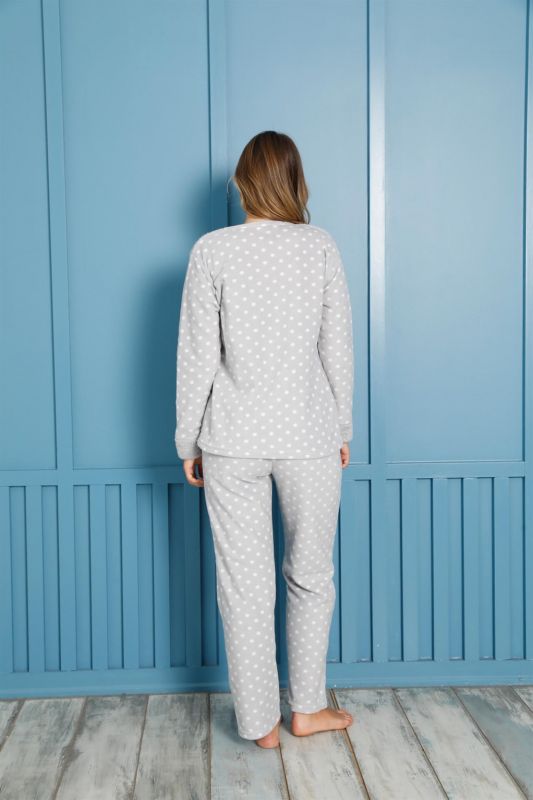 Moda Çizgi Polar Kadın Pijama Takımı - 4