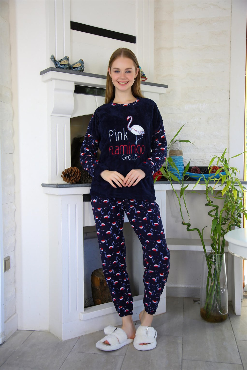 Moda Çizgi Welsoft Polar Kadın Pijama Takımı 8505 - L | Lacivert