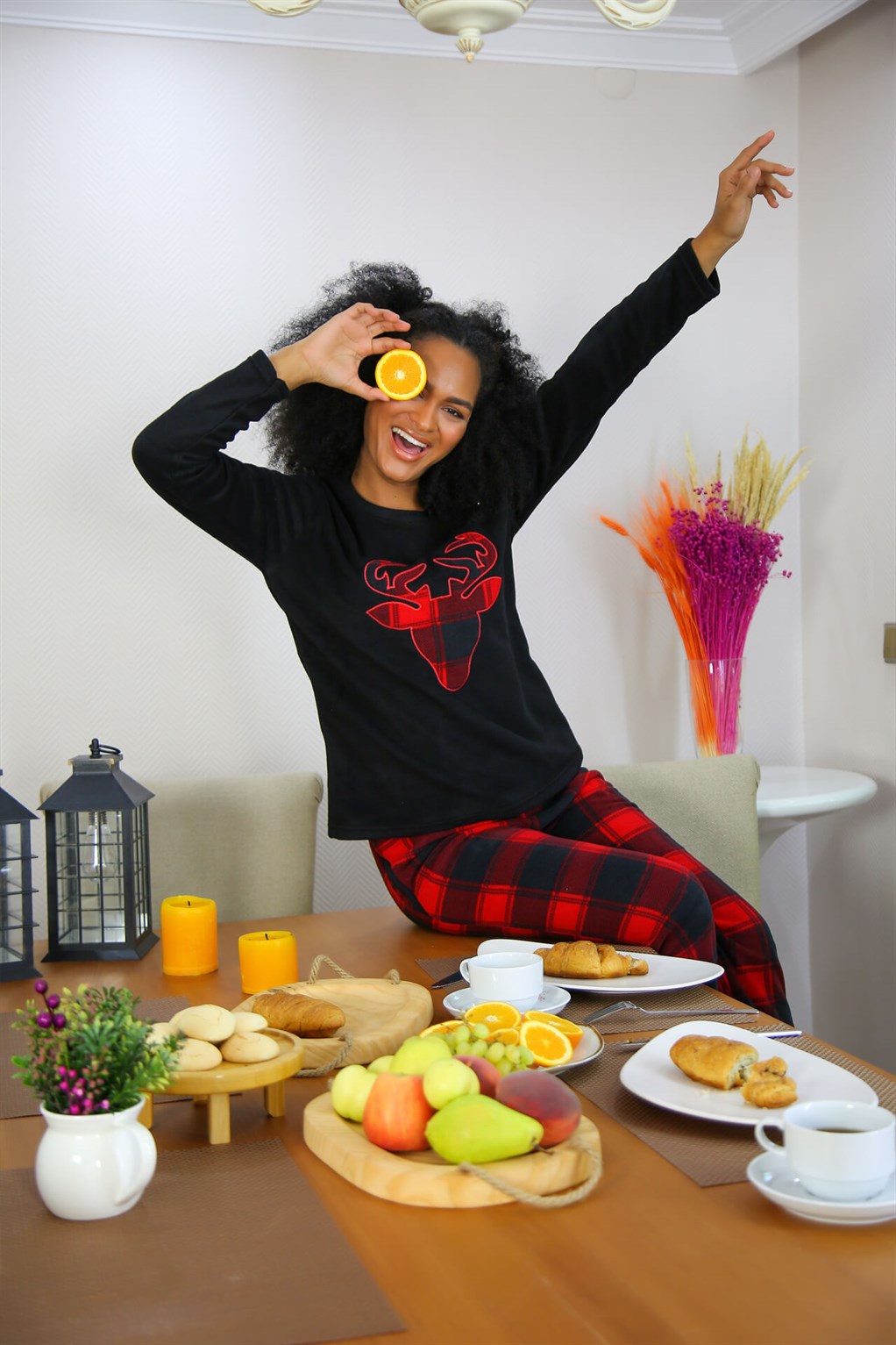 Moda Çizgi Welsoft Polar Kadın Pijama Takımı 8509 - M | Siyah