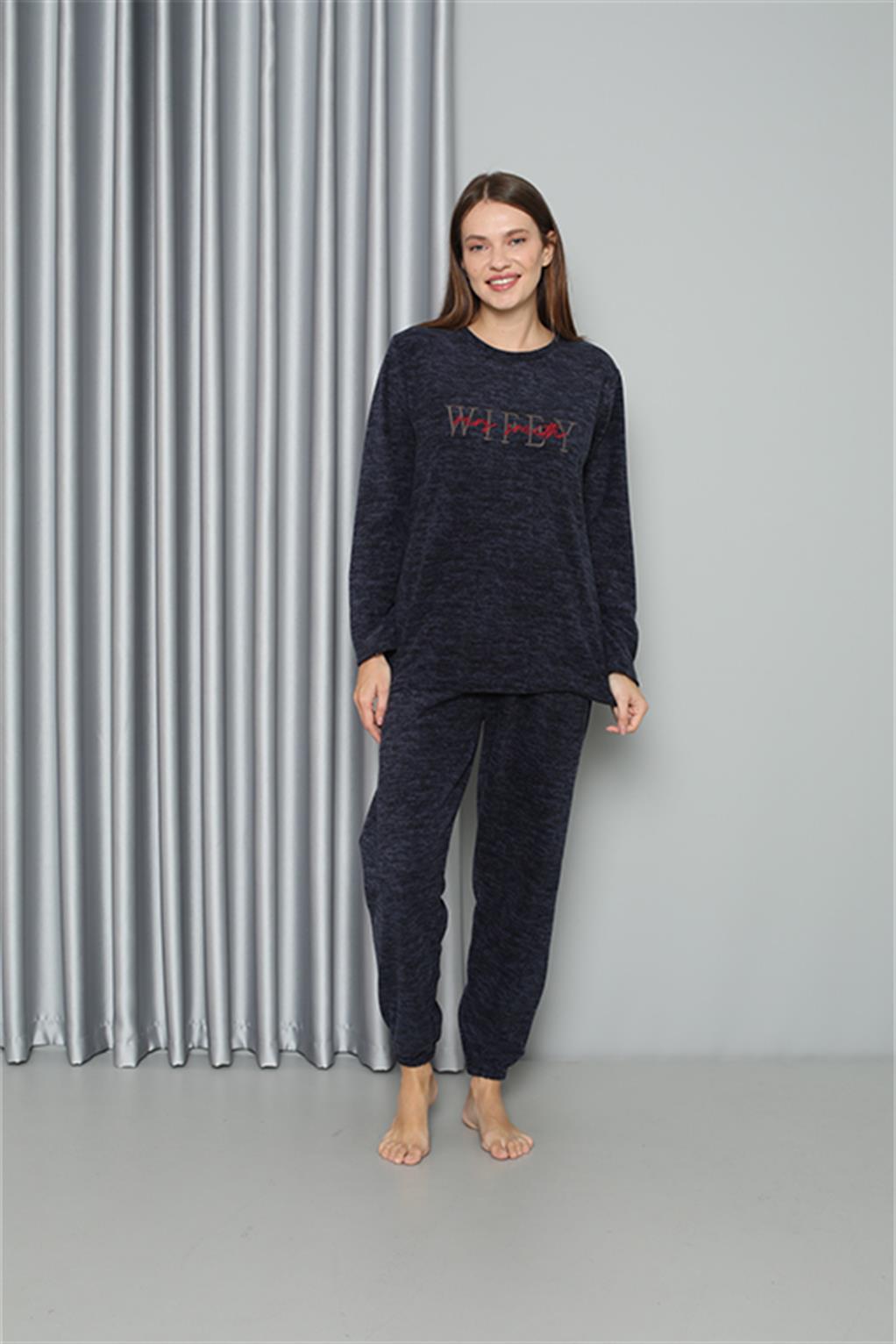 Moda Çizgi Welsoft Polar Kadın Pijama Takımı 8517 - XL | Lacivert
