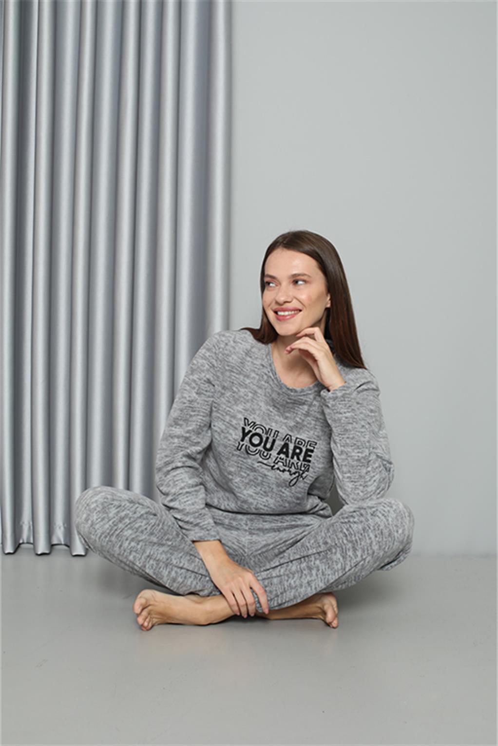 Moda Çizgi Welsoft Polar Kadın Pijama Takımı 8518 - 2XL | Gri