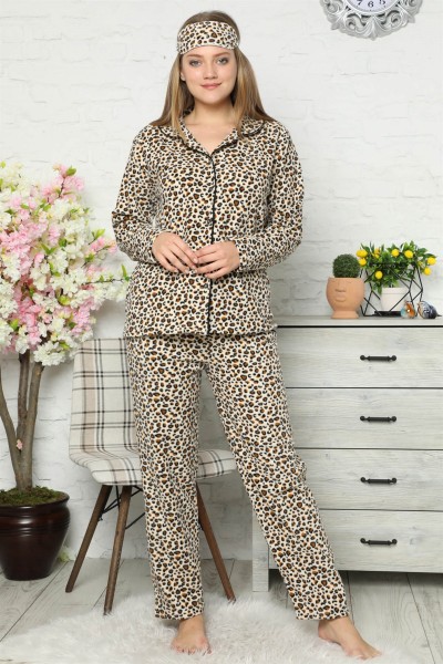 Moda Çizgi Welsoft Polar Önden Düğmeli Kadın Pijama Takımı 8081 - Thumbnail