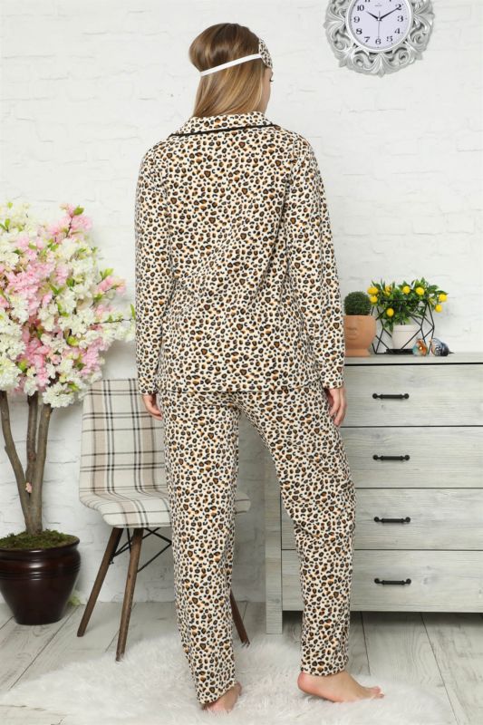 Moda Çizgi Welsoft Polar Önden Düğmeli Kadın Pijama Takımı 8081 - 3