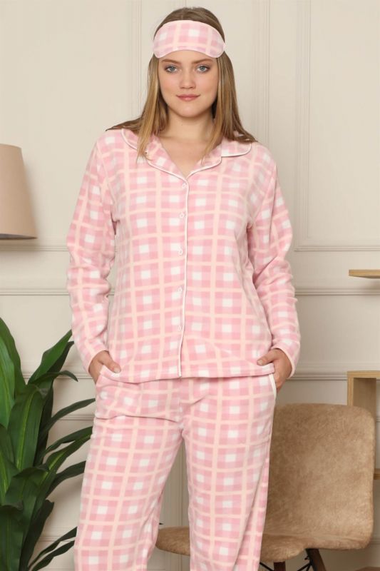 Moda Çizgi Polar Kadın Pijama Takımı - 1