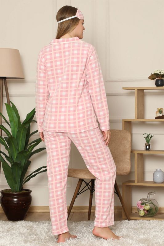 Moda Çizgi Polar Kadın Pijama Takımı - 3