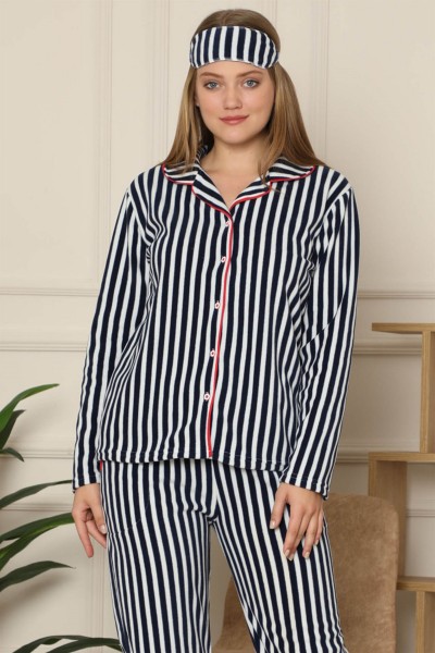 Moda Çizgi - Moda Çizgi Welsoft Polar Önden Düğmeli Kadın Pijama Takımı 8086