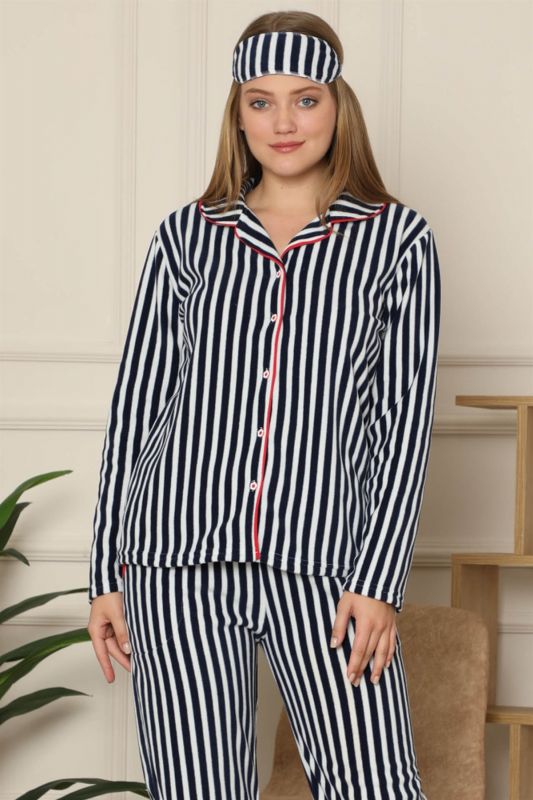 Moda Çizgi Polar Kadın Pijama Takımı - 1