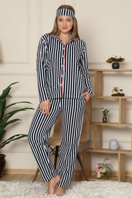 Moda Çizgi Polar Kadın Pijama Takımı - 2