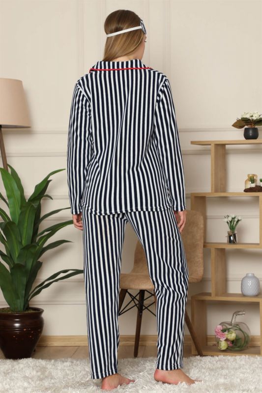 Moda Çizgi Polar Kadın Pijama Takımı - 3