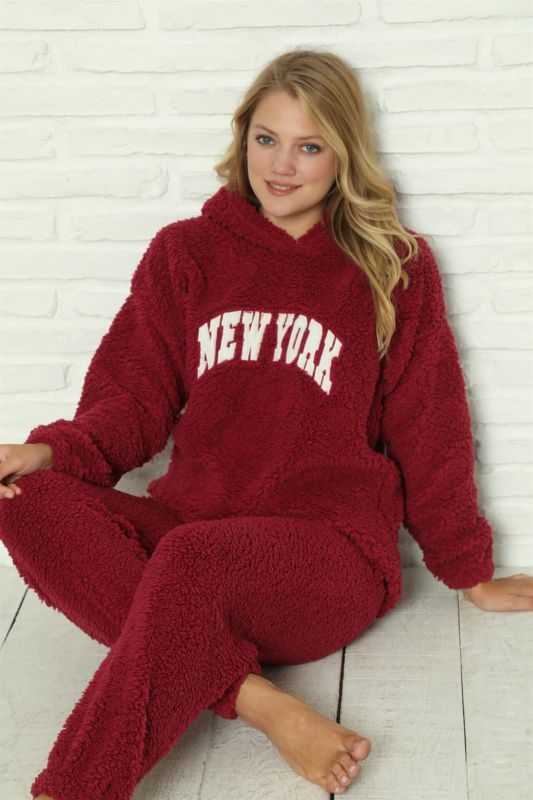 Moda Çizgi Welsoft Fleece Plush Women's Pajama Set 9060 - 2