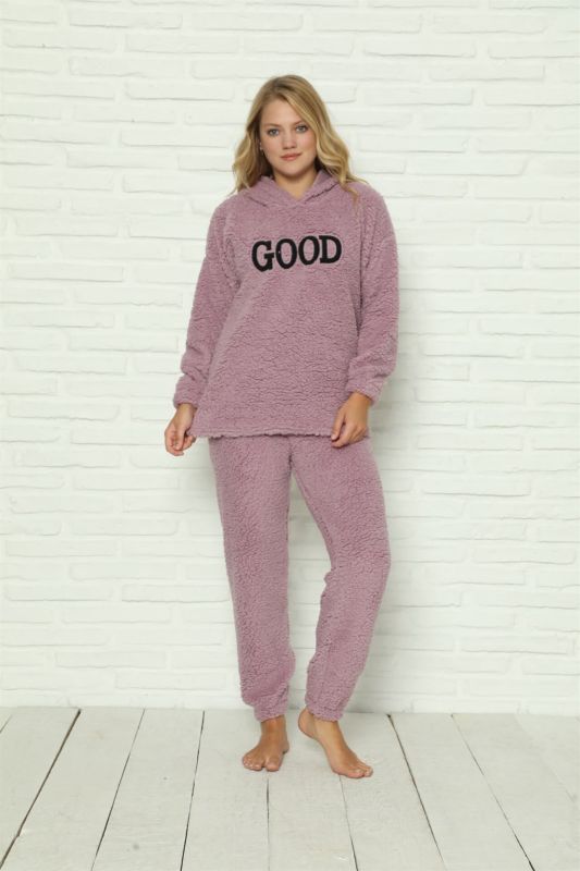 Moda Çizgi Welsoft Fleece Plush Women's Pajama Set 9061 - 1