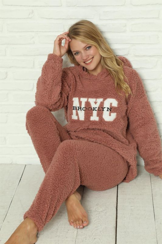 Moda Çizgi Welsoft Polar Peluş Kadın Pijama Takımı 9063 - 2