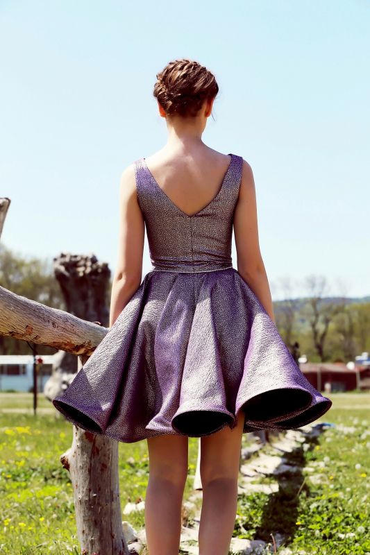 Purple-Silver Short Evening Dress N48257 - 6