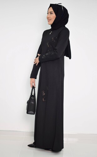Embroidered Abaya mdc 2031 Black - Thumbnail