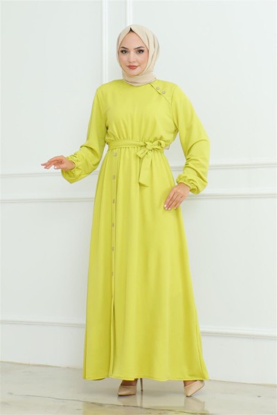 MG - Omuz Detaylı Düğmeli Elbise ASİT