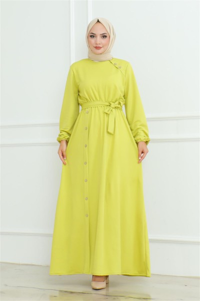 Omuz Detaylı Düğmeli Elbise ASİT - Thumbnail