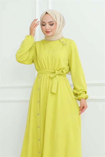 Omuz Detaylı Düğmeli Elbise ASİT - Thumbnail