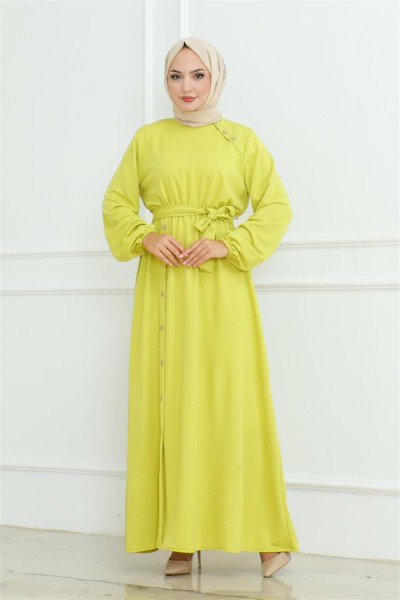 Omuz Detaylı Düğmeli Elbise ASİT - Thumbnail