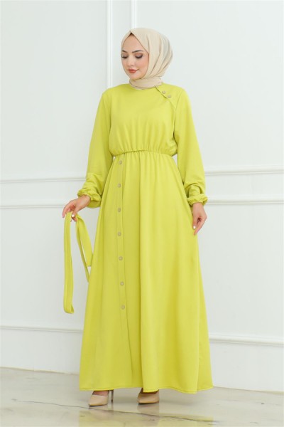 Omuz Detaylı Düğmeli Elbise ASİT - Thumbnail