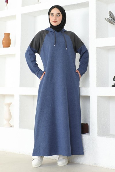 Omuz Detaylı Tesettür Elbise İNDİGO - Thumbnail
