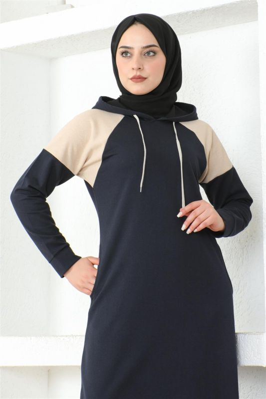 Omuz Detaylı Tesettür Elbise LACİVERT - 4